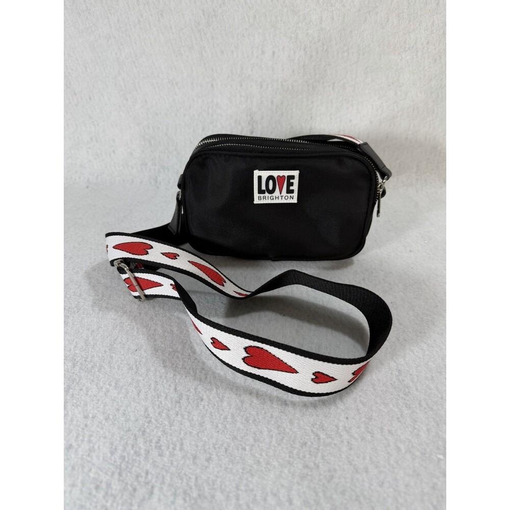 Brighton Love Essentials Black Crossbody Nylon Bag Heart Strap